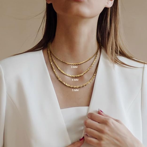 Gold Rope Chain Necklace for Men & Women – 100% Real 10k or 14k Gold, Lightweight, Premium Craftsmanship