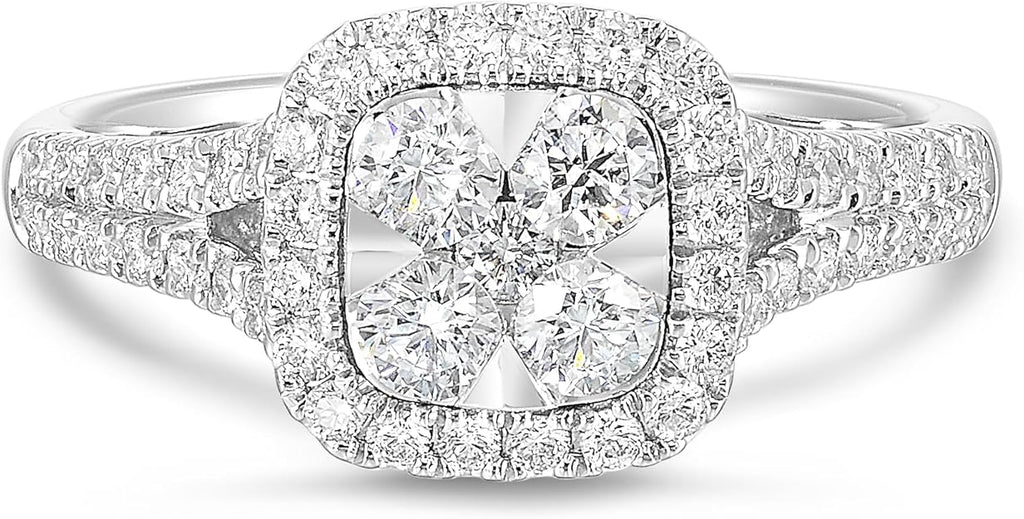 Diamond Delight 0.85 Carat Real Natural Diamond Cushion Halo Ring for Women - 14k White Gold Engagement Ring for Her - Stunning Halo Cluster (H, VS1, 0.85 cttw) Promise Anniversary Band Size 5 to 8