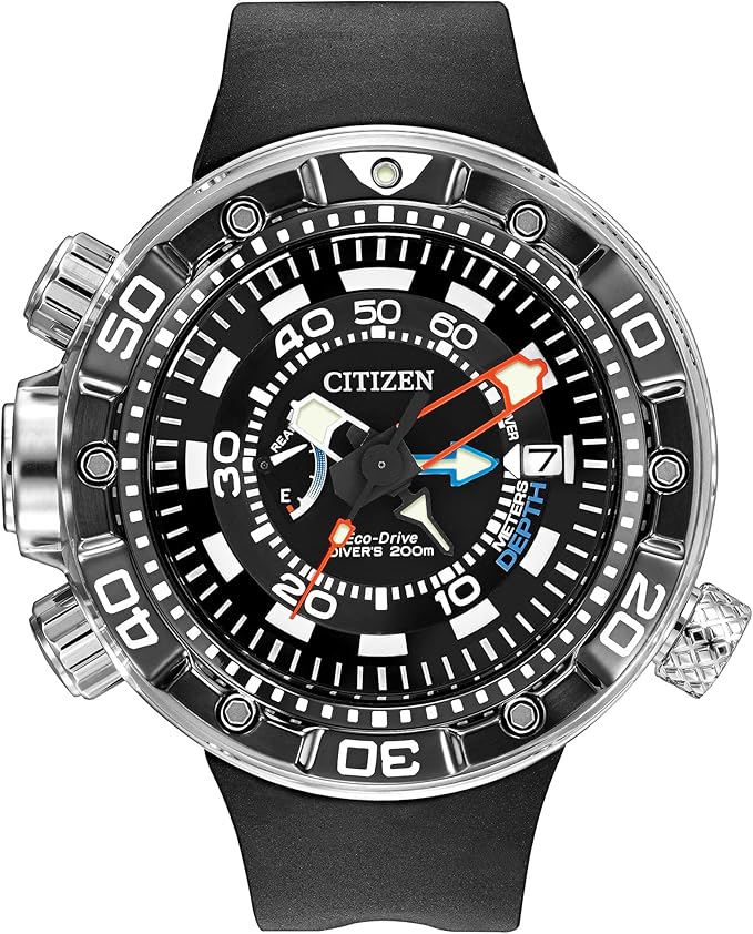 Citizen Men's Eco-Drive Promaster Sea Aqualand Depth Meter Watch in Stainless Steel with Black Polyurethane Strap