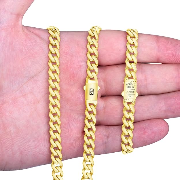 Nuragold 10k Real Yellow Gold Royal Monaco Miami Cuban Link Necklace 16"-30" (5mm-20mm) Italian Jewelry for Men & Women