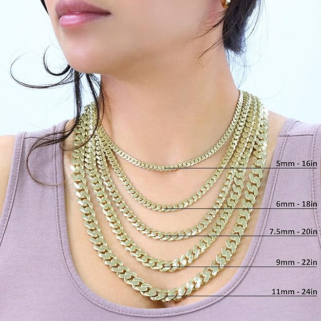 Nuragold 10k Real Yellow Gold Royal Monaco Miami Cuban Link Necklace 16"-30" (5mm-20mm) Italian Jewelry for Men & Women