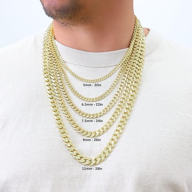 Nuragold 10k Real Yellow Gold Royal Monaco Miami Cuban Link Necklace 16"-30" (5mm-20mm) Italian Jewelry for Men & Women