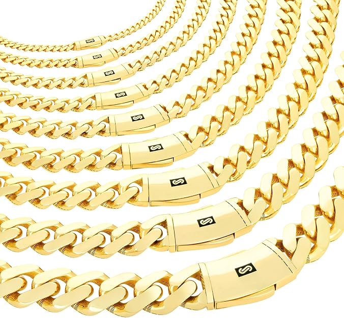 Nuragold 10k Real Yellow Gold Royal Monaco Miami Cuban Link Necklace 16"-30" (5mm-20mm) Italian Jewelry for Men & Women