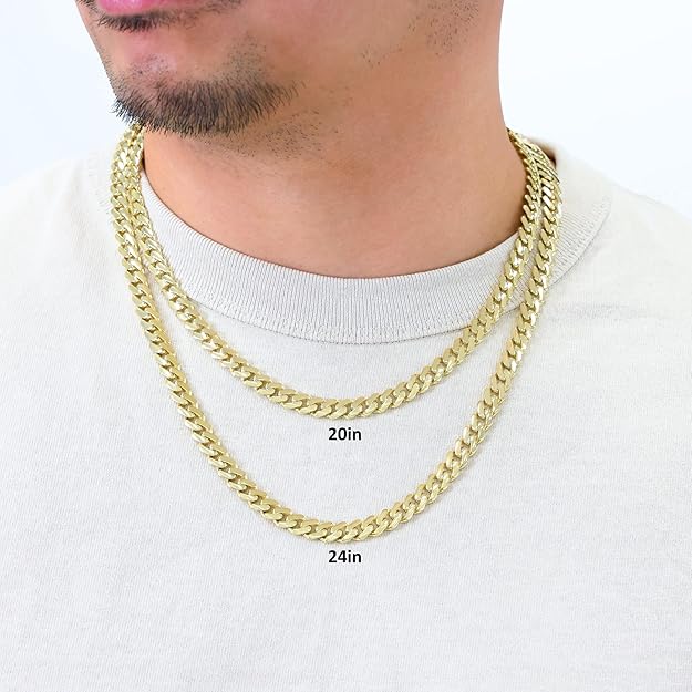 Nuragold 10k Real Yellow Gold Royal Monaco Miami Cuban Link Necklace 16"-30" (5mm-20mm) Italian Jewelry for Men & Women