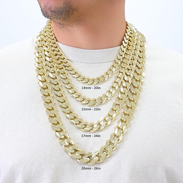 Nuragold 10k Real Yellow Gold Royal Monaco Miami Cuban Link Necklace 16"-30" (5mm-20mm) Italian Jewelry for Men & Women